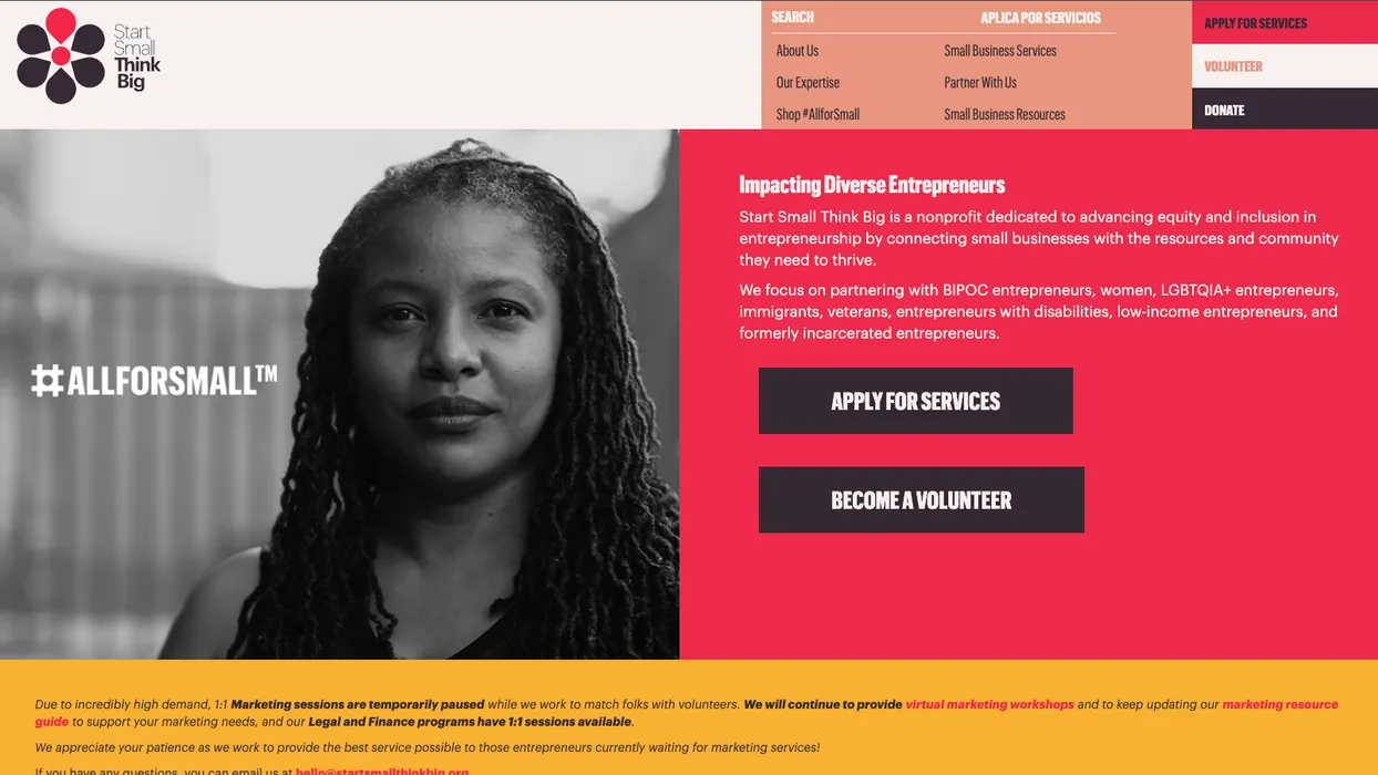 Start Small Think Big Homepage Screenshot